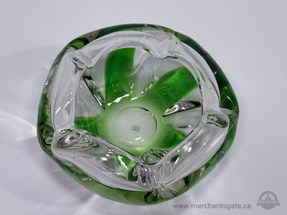 Vintage Japanese Green Clear Art Glass Bowl Heavy 8"