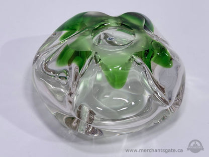 Vintage Japanese Green Clear Art Glass Bowl Heavy 8"