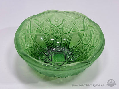 Vintage Green Depression Style Pressed Glass Bowl Starburst Pattern Serving Dish