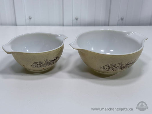 Pyrex Mushroom Pattern Mixing Bowl Set 441 442 Vintage Milk Glass Baking Bowls