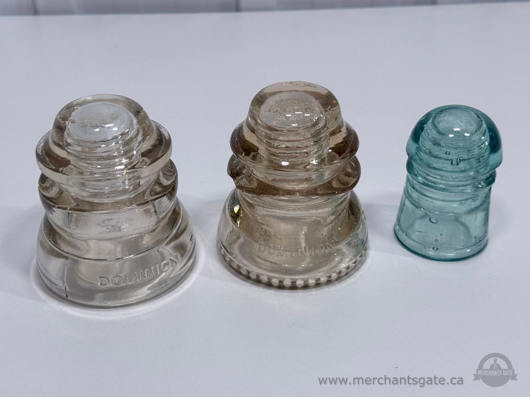 Vintage Glass Insulators Dominion Clear and Aqua Electrical Line Insulators Lot of 3