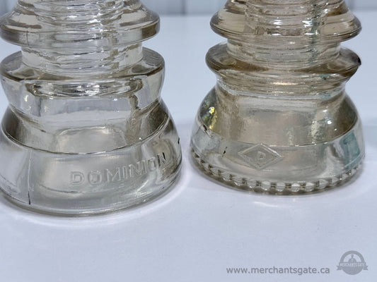 Vintage Glass Insulators Dominion Clear and Aqua Electrical Line Insulators Lot of 3