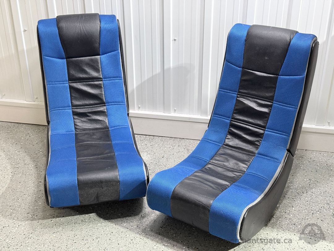 Pair Foldable Rocking Gaming Chairs Floor Chairs Blue Black Audio Input No Power Untested