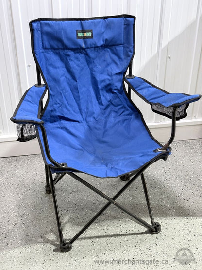 Folding Camping Chair Blue Portable Outdoor Chair w Cup Holders Steel Frame