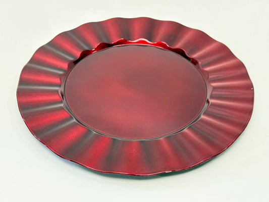 Set of 6 Metallic Red Charger Plates – 13" Round Decorative Tableware