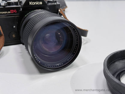 Konica Autoreflex T4 35mm SLR Film Camera with Vivitar 70 210mm Lens Strap