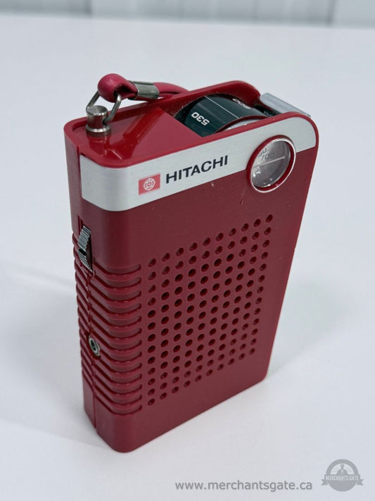 Vintage Hitachi TH 663 AM Transistor Radio Red Portable w Carry Strap