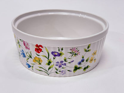 Vintage “Spring Song” Japan Ramekin Dish / Wildflower Floral Stoneware 7.9" Wide Serving Bowl