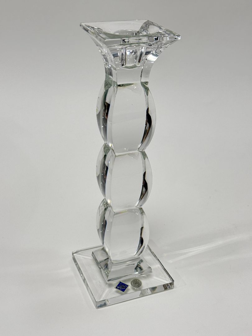 Bohemia Czech Crystal Candlestick / 24% Lead Cut Glass Taper Holder 10" Tall by Jihlava Sklarna