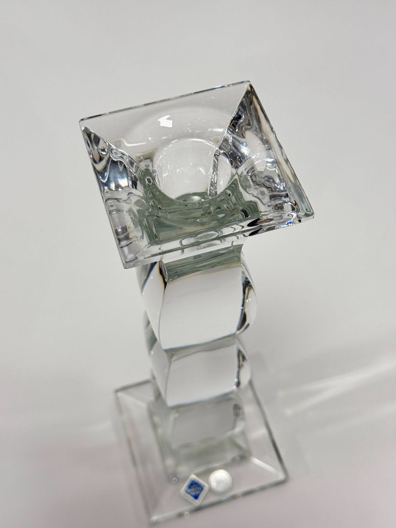 Bohemia Czech Crystal Candlestick / 24% Lead Cut Glass Taper Holder 10" Tall by Jihlava Sklarna