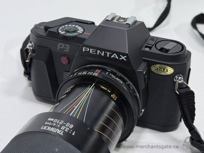 Pentax P3 35mm Film Camera with Tamron 80-210mm Telephoto Lens Strap and Case