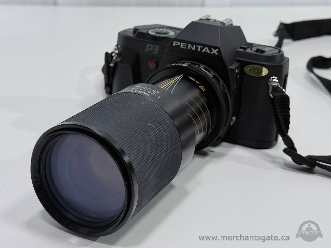 Pentax P3 35mm Film Camera with Tamron 80-210mm Telephoto Lens Strap and Case