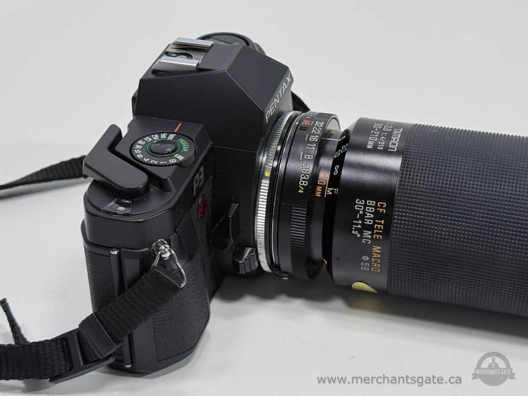 Pentax P3 35mm Film Camera with Tamron 80-210mm Telephoto Lens Strap and Case