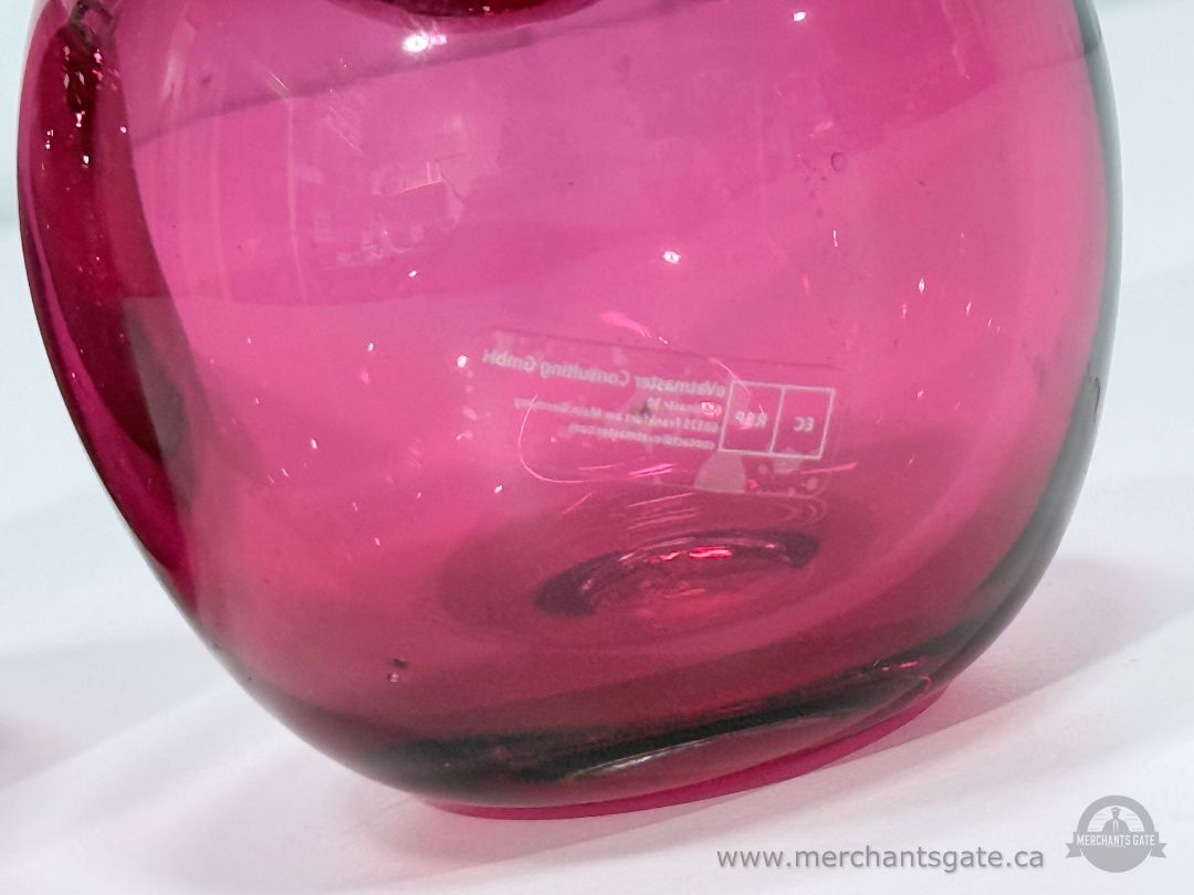Set Of 2 Cranberry Glass Candle Holders Round Vintage Style Thick Rim 3.75"