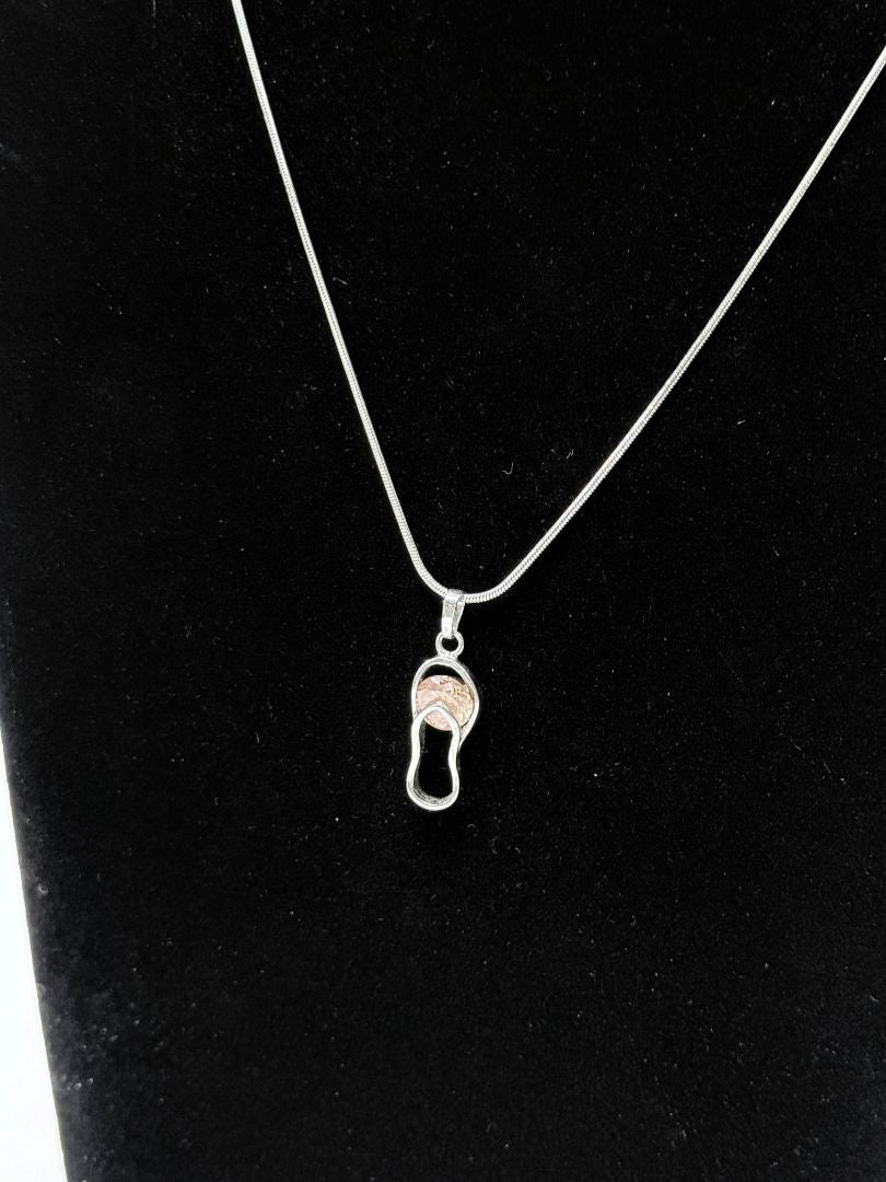 Sterling Silver Flip Flop Pendant Necklace, Snake Chain 24”