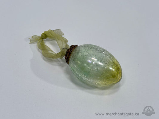 Crackle Glass Egg Ornament Green Yellow Decorative Hanging Easter Style 3"