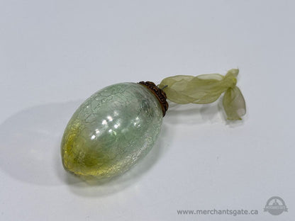 Crackle Glass Egg Ornament Green Yellow Decorative Hanging Easter Style 3"