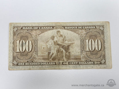 1937 Bank of Canada $100 Note Gordon Towers B3551446 Vintage Canadian Banknote
