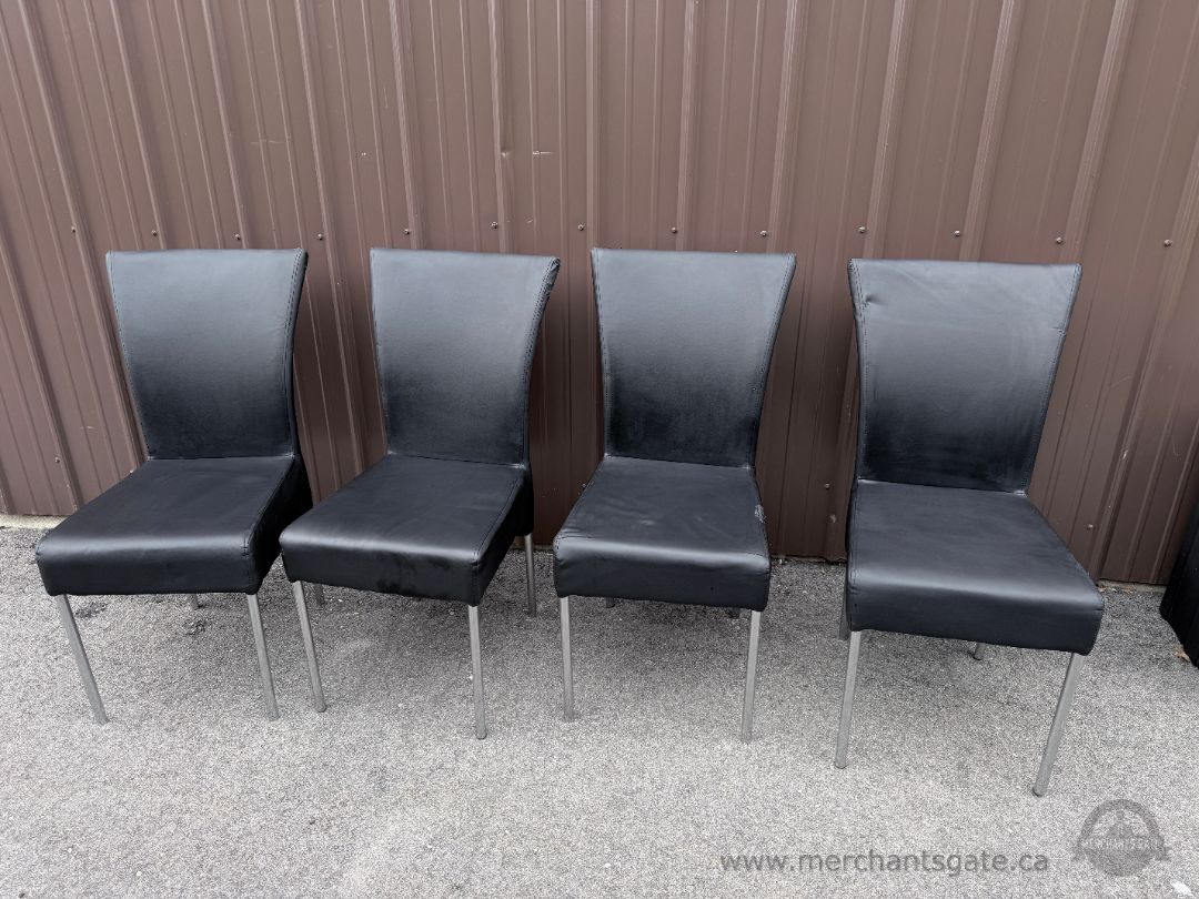 Glass Dining Table Set 4 Chairs Modern Black Leather Aluminum Base