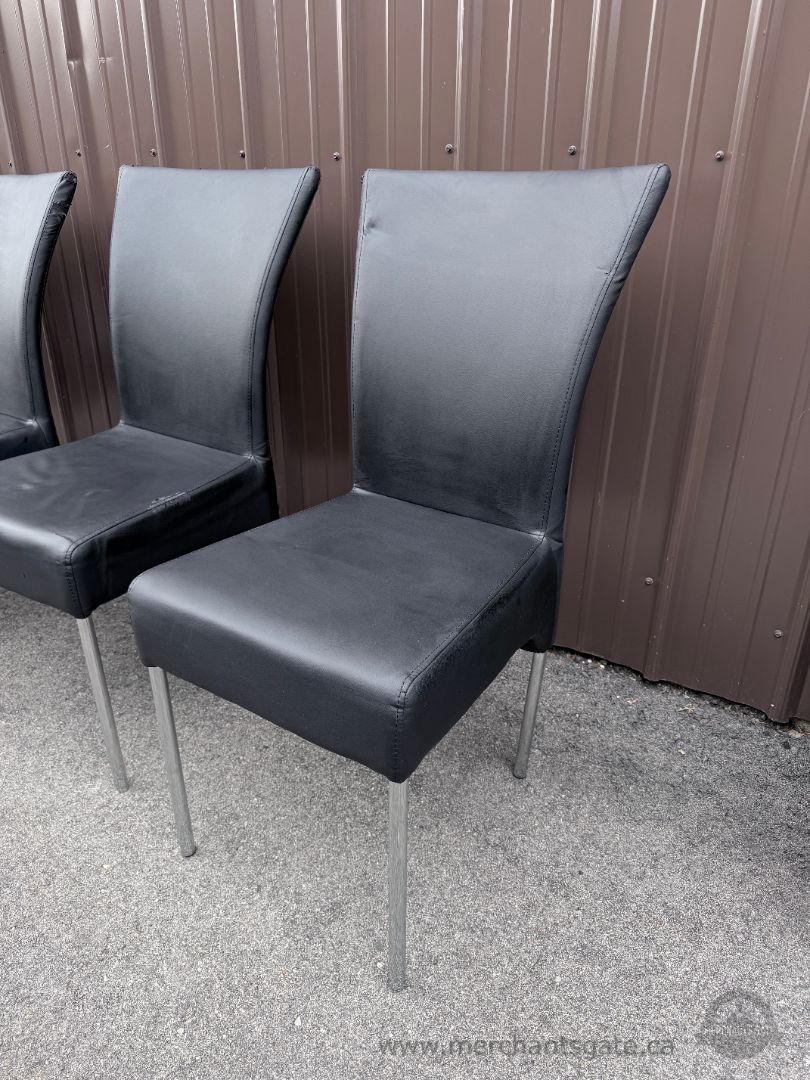 Glass Dining Table Set 4 Chairs Modern Black Leather Aluminum Base