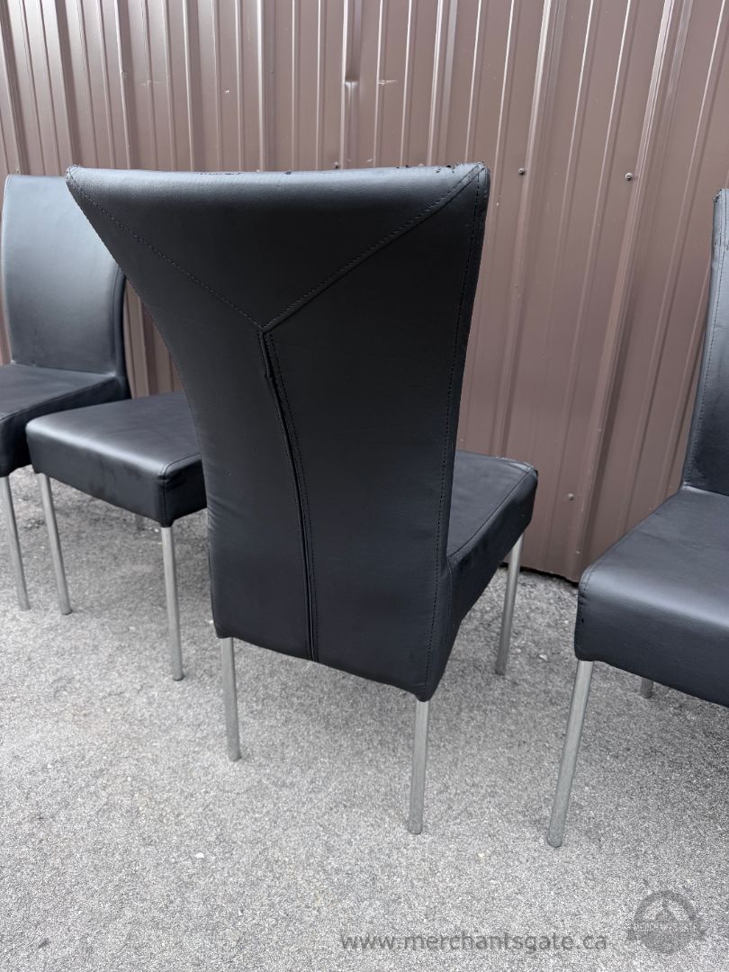 Glass Dining Table Set 4 Chairs Modern Black Leather Aluminum Base
