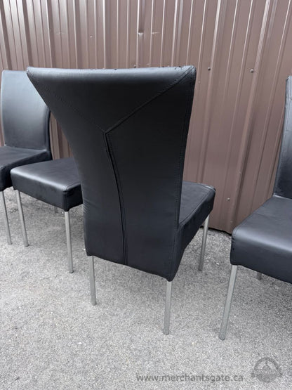 Glass Dining Table Set 4 Chairs Modern Black Leather Aluminum Base