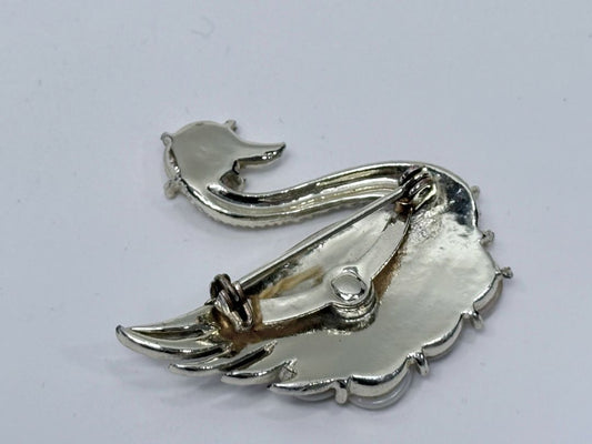 Vintage Swan Brooch Mother of Pearl Inlay Silver Tone Pin 1960s Jewelry