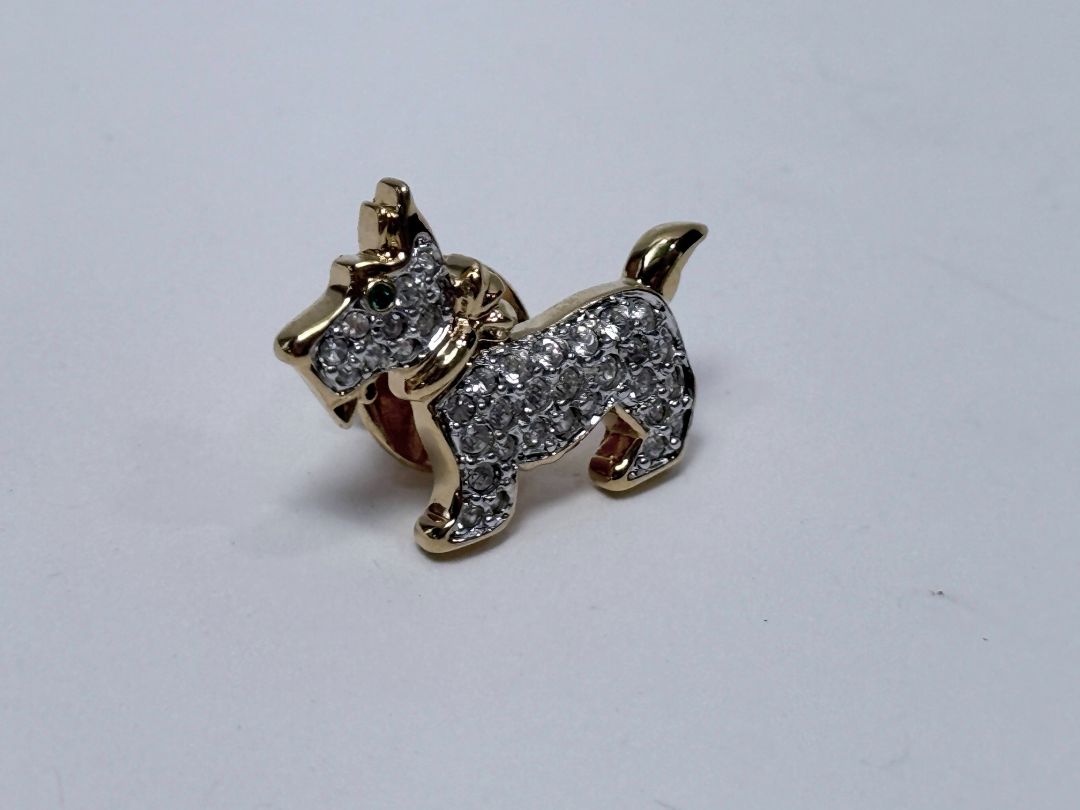 Sparkly Dog Pin Gold Tone Crystal Scottie Brooch Retro Puppy Jewelry Lapel Accessory