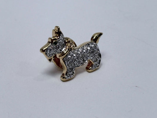 Sparkly Dog Pin Gold Tone Crystal Scottie Brooch Retro Puppy Jewelry Lapel Accessory