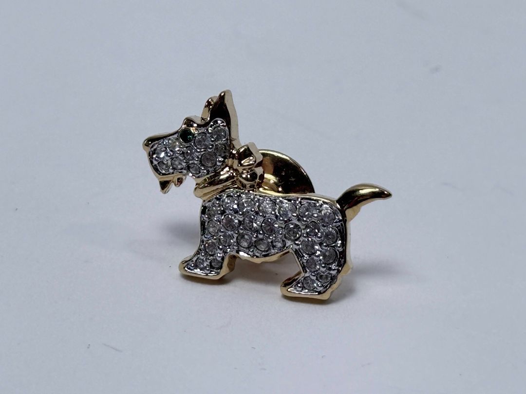 Sparkly Dog Pin Gold Tone Crystal Scottie Brooch Retro Puppy Jewelry Lapel Accessory