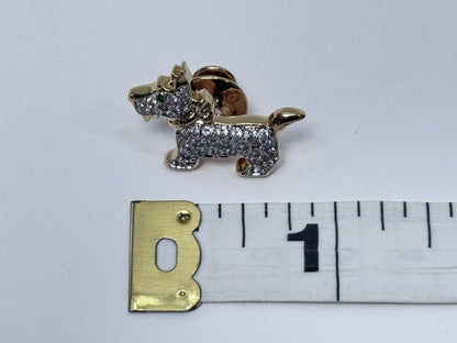 Sparkly Dog Pin Gold Tone Crystal Scottie Brooch Retro Puppy Jewelry Lapel Accessory