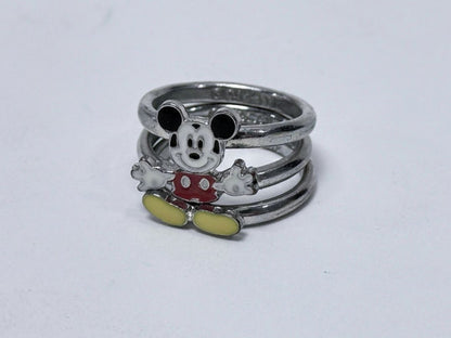 Mickey Mouse Ring Set Vintage Disney 925 Enamel Stackable Jewelry, 1990s