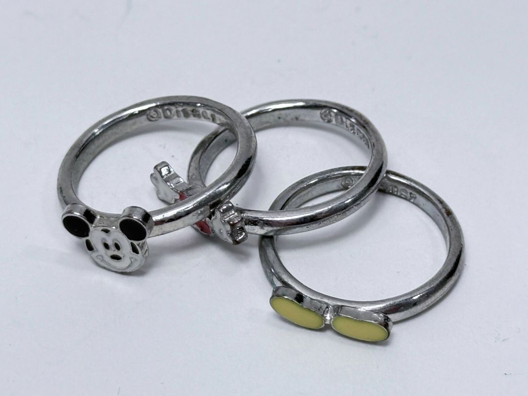 Mickey Mouse Ring Set Vintage Disney 925 Enamel Stackable Jewelry, 1990s