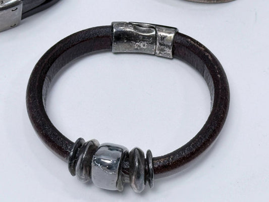 Set of Three Handmade Leather Bracelets with Magnetic Clasps, 1990s