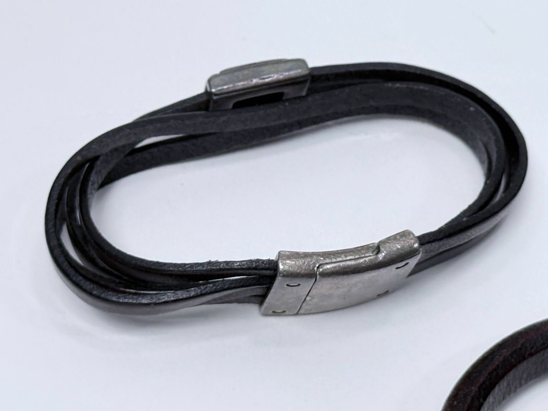 Set of Three Handmade Leather Bracelets with Magnetic Clasps, 1990s