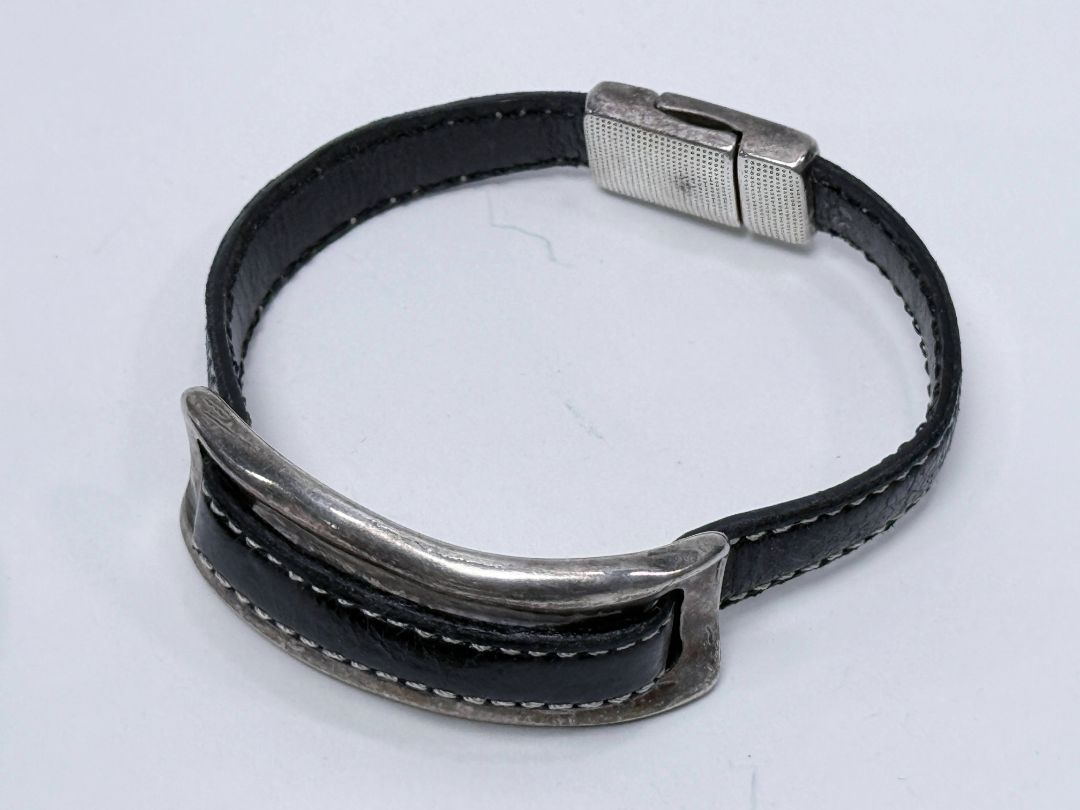 Set of Three Handmade Leather Bracelets with Magnetic Clasps, 1990s