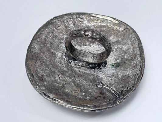 Oversized Brutalist Statement Ring Silver Tone Resin Cabochon Cocktail Jewelry 1970s