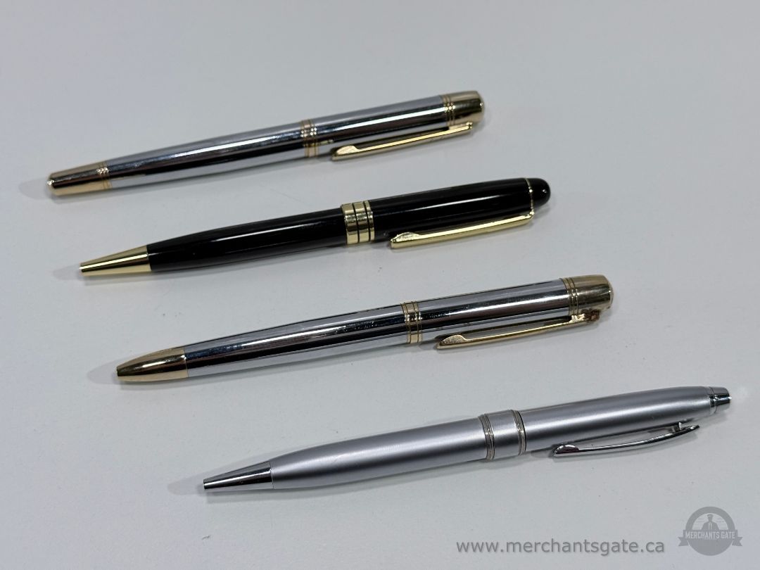 Mixed Metal Ballpoint Pen Set 4 Piece Black Silver Gold Office Writing Pens