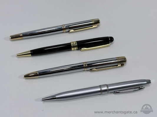 Mixed Metal Ballpoint Pen Set 4 Piece Black Silver Gold Office Writing Pens