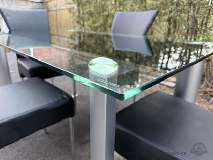 Glass Dining Table Set 4 Chairs Modern Black Leather Aluminum Base