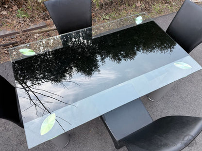 Glass Dining Table Set 4 Chairs Modern Black Leather Aluminum Base