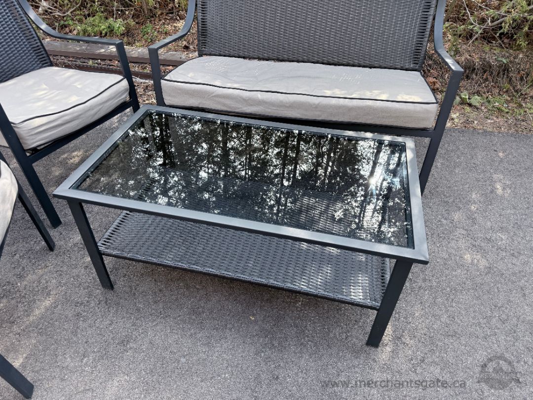 Patio Conversation Set Wicker + Metal Frame Sofa Chairs Glass Table