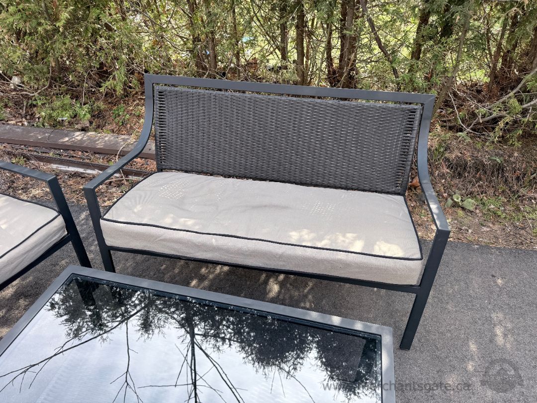 Patio Conversation Set Wicker + Metal Frame Sofa Chairs Glass Table