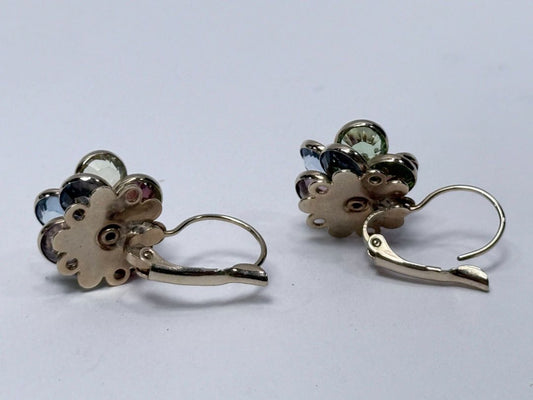 Colorful Flower Drop Earrings Multicolor Glass Rhinestones Lever Back Gold Tone Jewelry