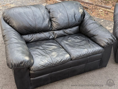 Black Leather Loveseat and Armchair Set Plush Cushions Deep Seating Sofa Chair Combo