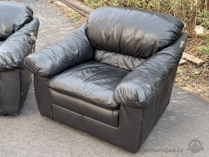 Black Leather Loveseat and Armchair Set Plush Cushions Deep Seating Sofa Chair Combo