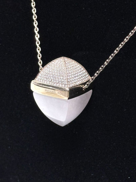 Michael Kors Gold Chain Necklace With White Stone Pendant And Pave Crystal Accent