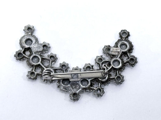 Vintage Aurora Borealis Crescent Brooch Signed JULIANA Rhinestone Statement Jewelry 2 Inch