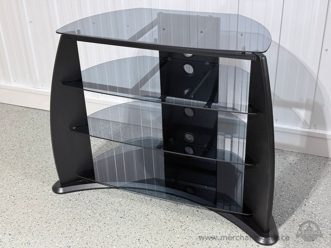 Glass TV Stand Media Console Black Frame 4-Tier Tempered Glass Shelves Cable Management