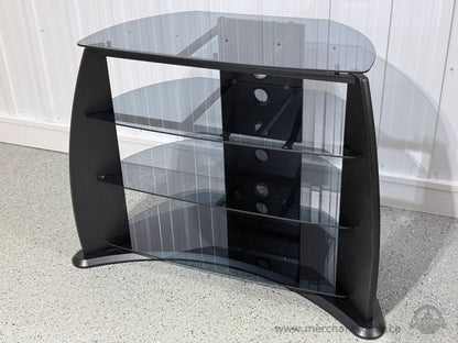Glass TV Stand Media Console Black Frame 4-Tier Tempered Glass Shelves Cable Management